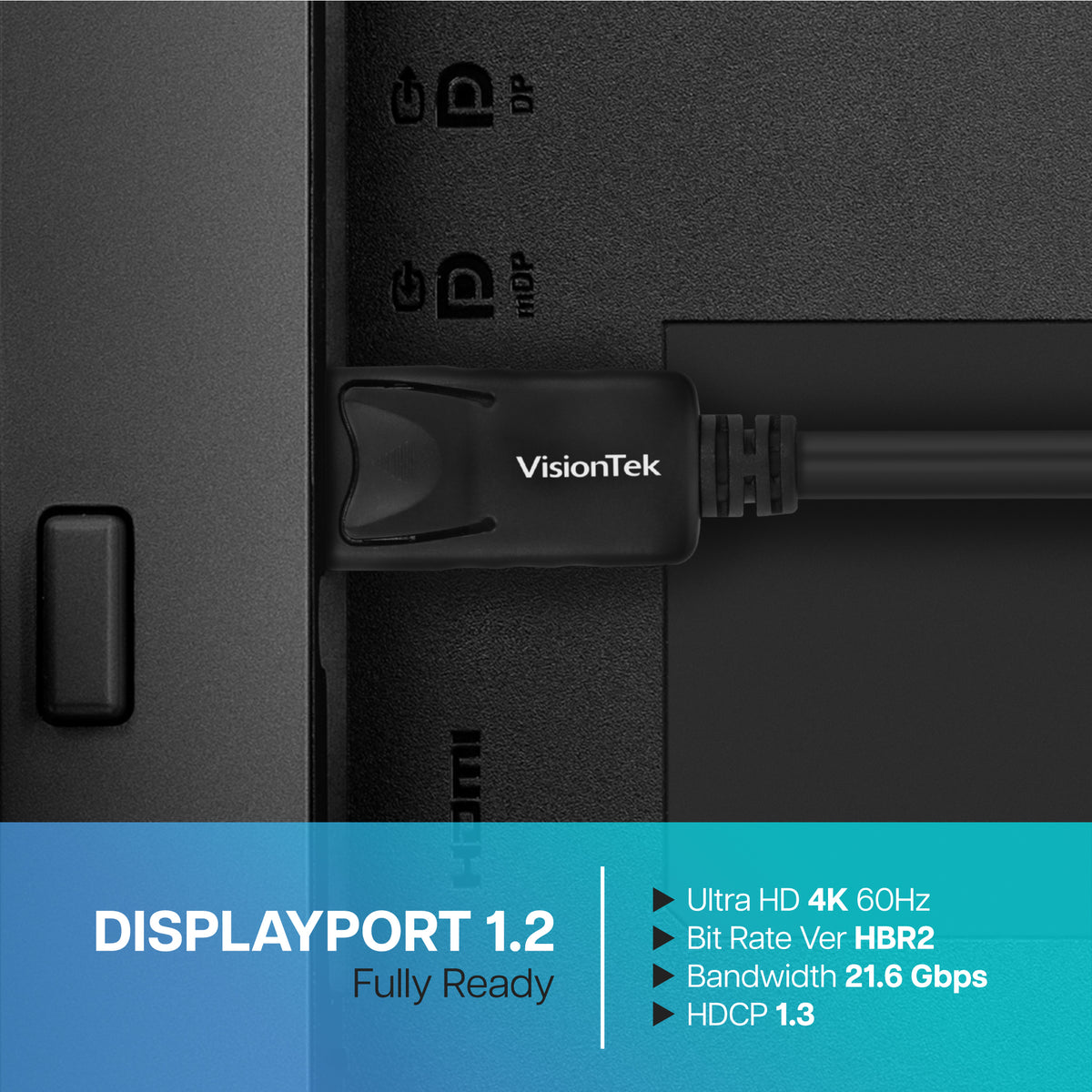 VisionTek DisplayPort 1.2 Cable (M/M) | 6 ft 6 Inch (2m) | 4K 60Hz High-Speed Connection | DisplayPort to DisplayPort | AMD Eyefinity Compatible