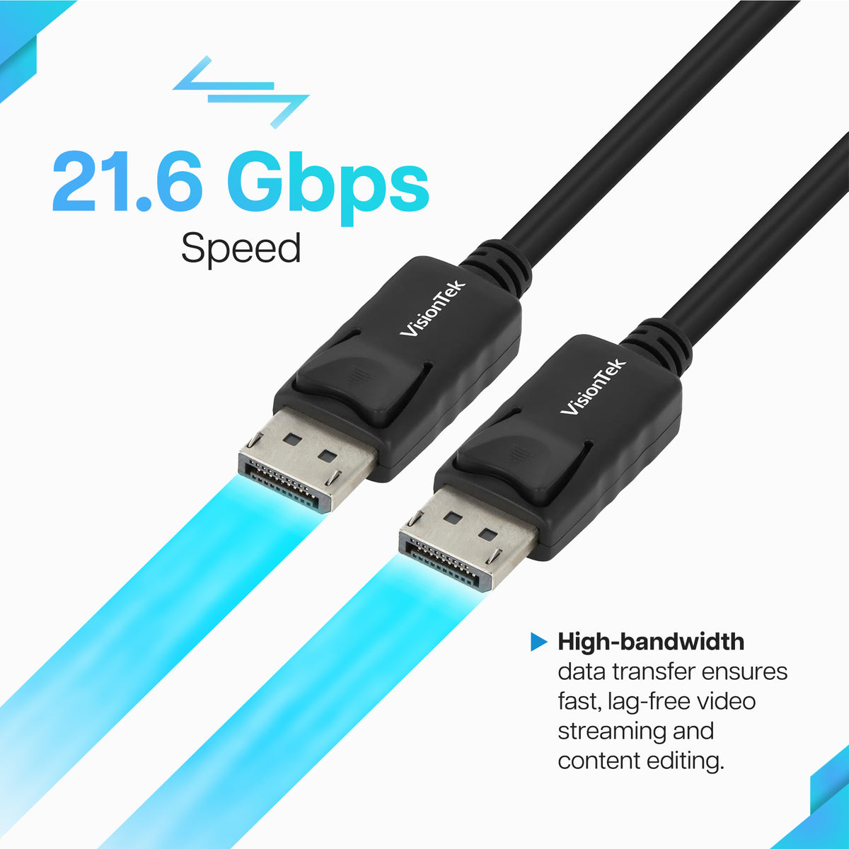 VisionTek DisplayPort 1.2 Cable (M/M) | 6 ft 6 Inch (2m) | 4K 60Hz High-Speed Connection | DisplayPort to DisplayPort | AMD Eyefinity Compatible