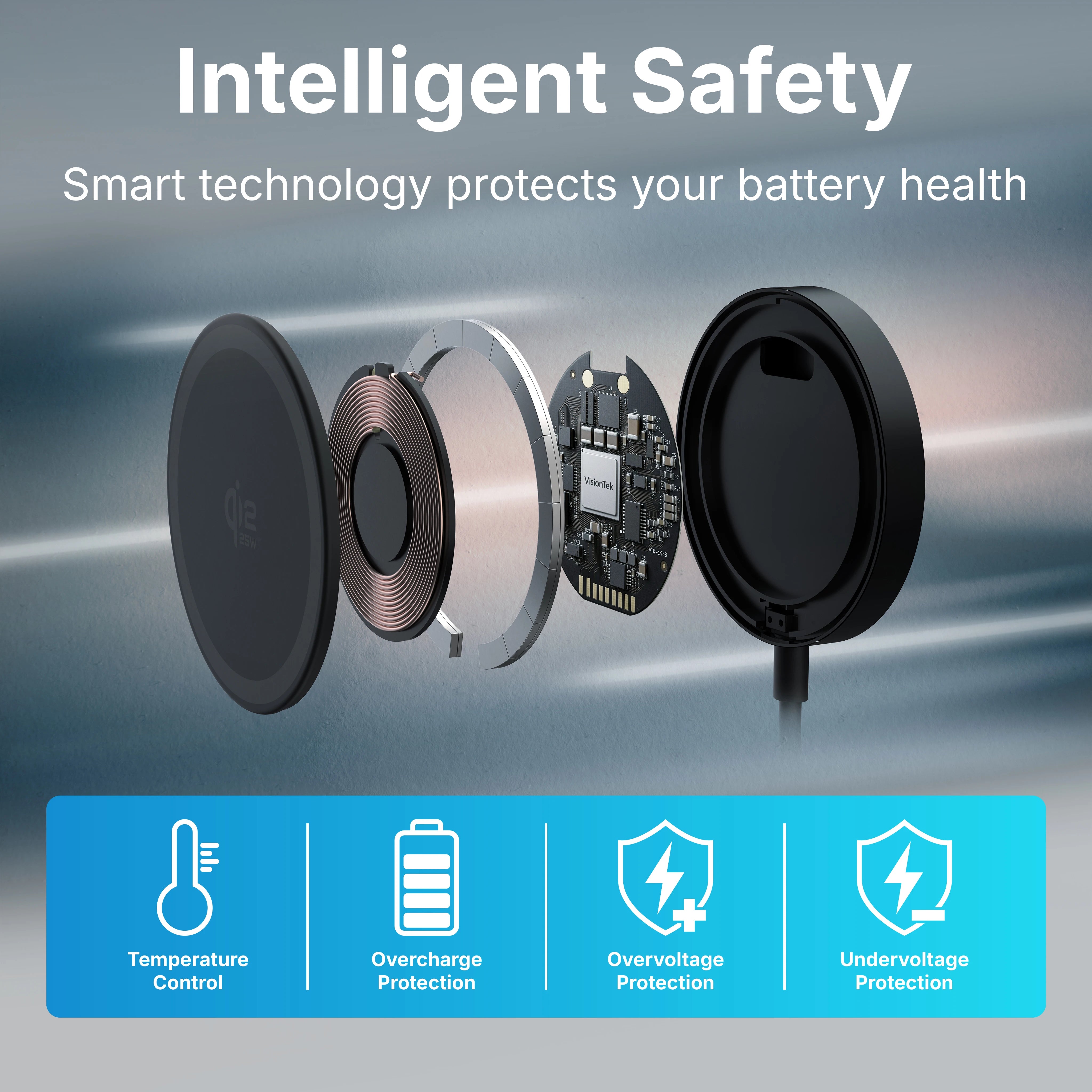 VisionTek Charge - 25W Magnetic Wireless Charger | Qi 2.2 Certified | Works with iPhone and Airpods