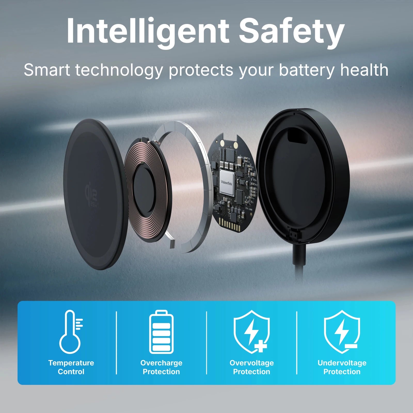 VisionTek.com-VisionTek Charge - 25W Magnetic Wireless Charger | Qi 2.2 Certified | Works with iPhone and Airpods