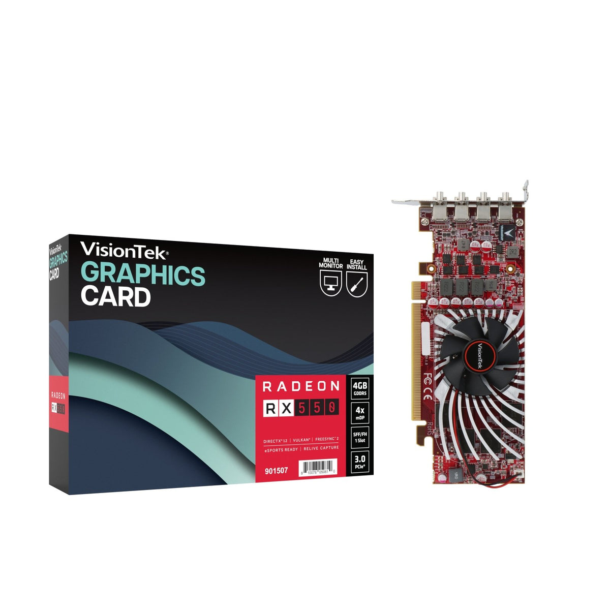 VisionTek.com-VisionTek Graphics Card - 2GB Radeon RX 550 SFF GDDR5 | 4x Mini DisplayPort | Quad Monitor Support | PCIe 3.0 x8 | Compact 1-Slot GPU | Eyefinity & FreeSync Ready