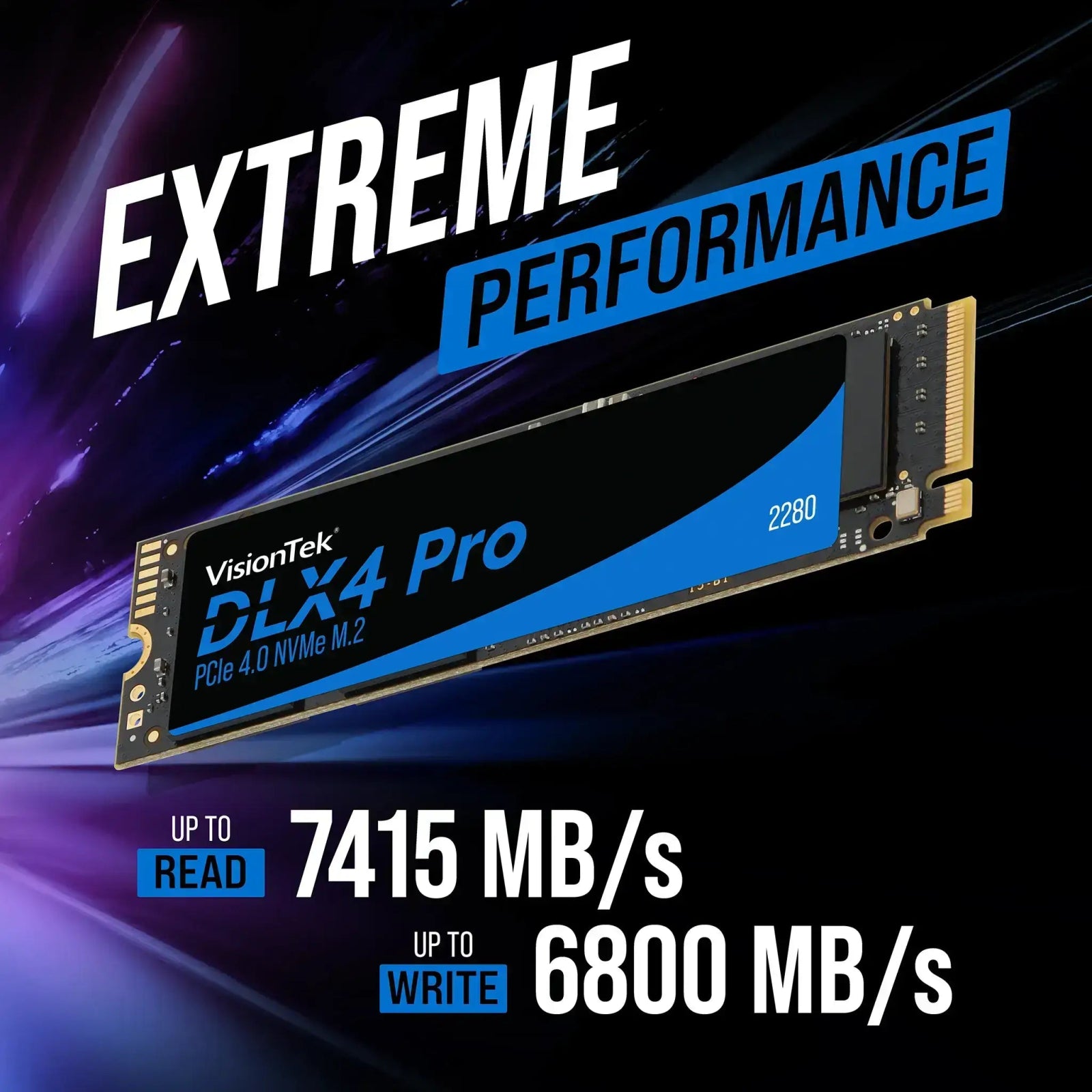 VisionTek.com - VisionTek SSD - 4TB DLX4 Pro M.2 2280 | PCIe Gen4 NVMe | Up to 7415MB/s | DDR4 Cache | Opal 2.0 Self - Encrypting Drive