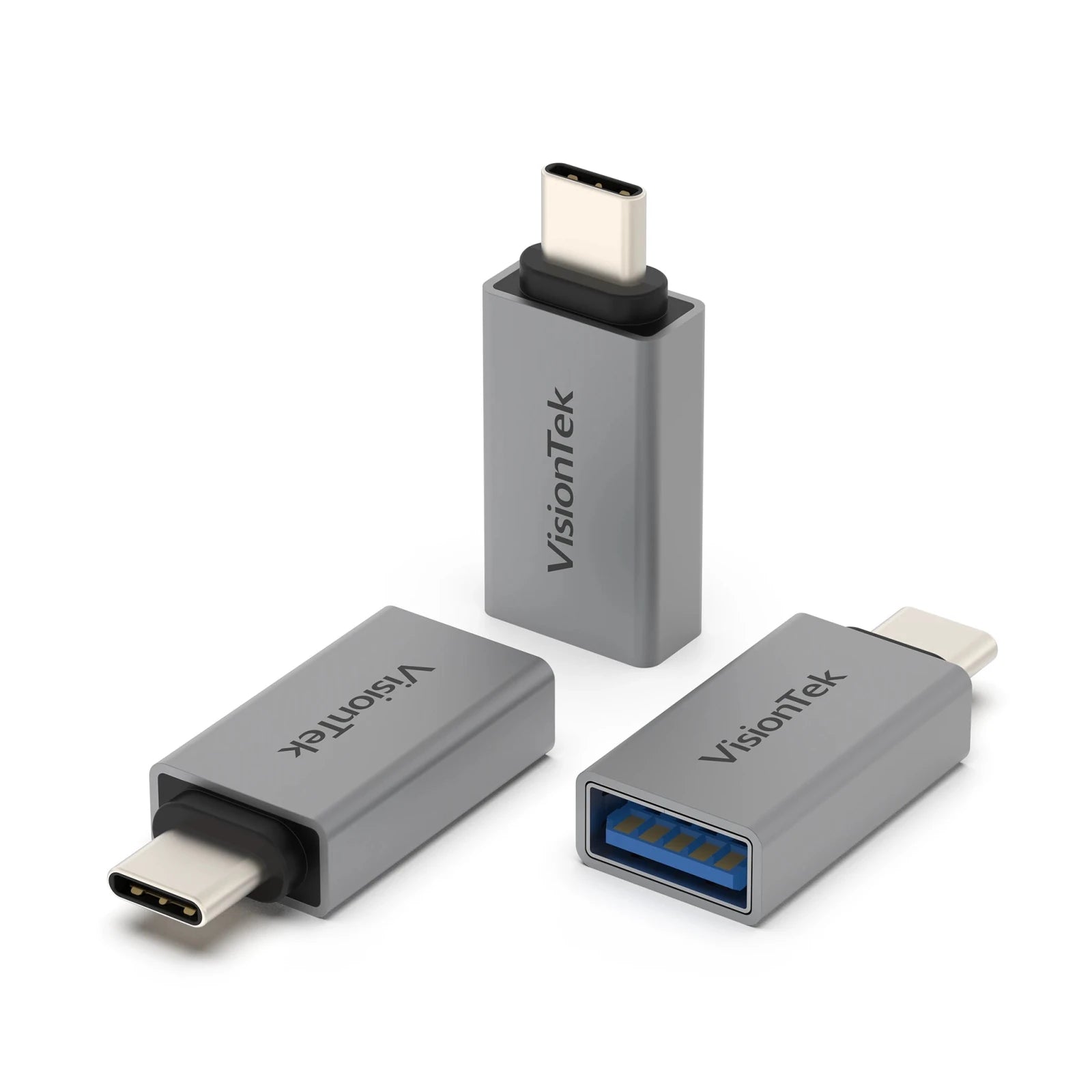 VisionTek.com - VisionTek USB - C to USB - A Adapter 3 - Pack β 10Gbps USB 3.2 Gen 2, Aluminum, Up to 15W Charging for iPhone, MacBook, iPad, Dell, Galaxy