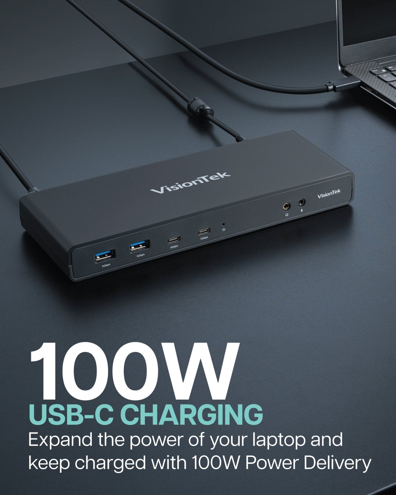 VisionTek.com - VisionTek VT4510 Dual 4K Docking Station (Refurbished) | USB - C & USB - A | 100W Power Delivery | DisplayLink | DP & HDMI | Gigabit Ethernet | Universal Compatibility