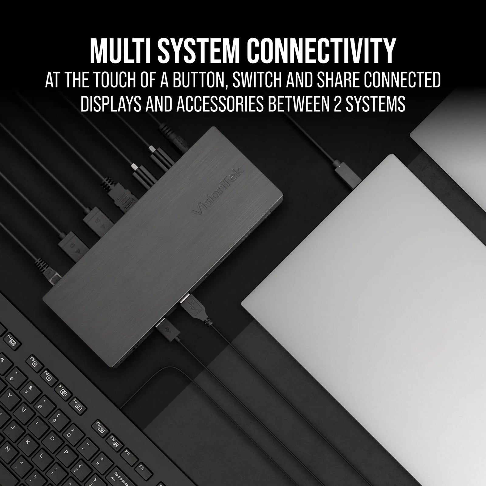 VisionTek.com - VisionTek VT4950 USB - C KVM Docking Station | Triple 4K Display | Dual Host Switch | DisplayLink + DP Alt Mode | 100W Power Delivery Per System | 230W Power Adapter Included | Windows, Mac, ChromeOS Compatible