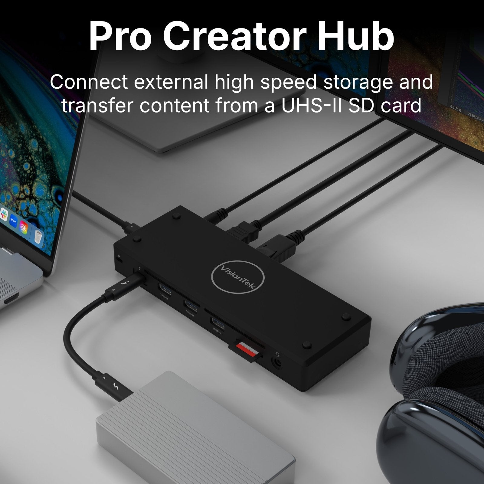 VisionTek.com - VisionTek VT5400 Dual 4K Docking Station | Thunderbolt 4 & USB - C | 80W Power Delivery | 8K Support | USB - A, SD, Ethernet | 120W Power Adapter Included | Windows, Mac Compatible