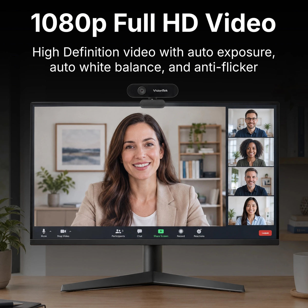 VisionTek.com-VTWC30 1080p Full HD Webcam | USB 2.0 | Built-in Dual Mic | Privacy Cover | Plug-and-Play | PC, Mac, Chromebook Compatible