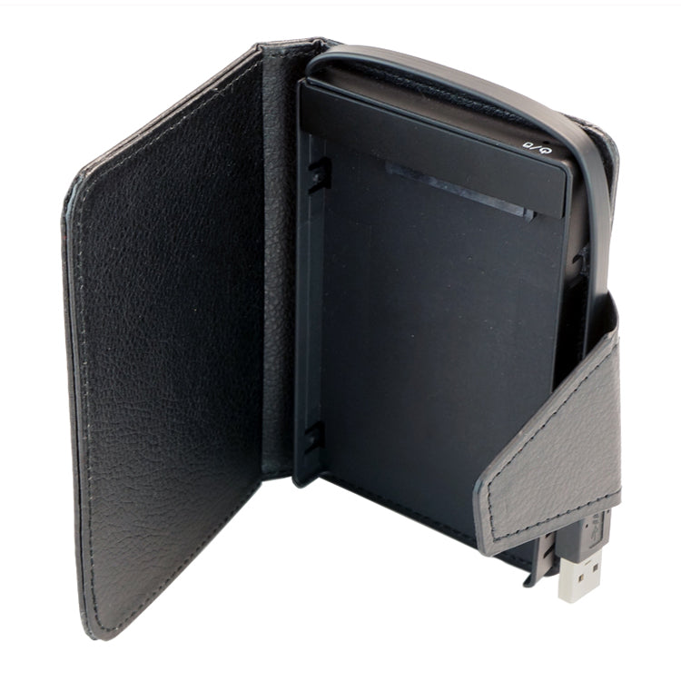 2.5" to USB 3.0 Bus Powered Portable Leather Drive Enclosure with built in USB Cable