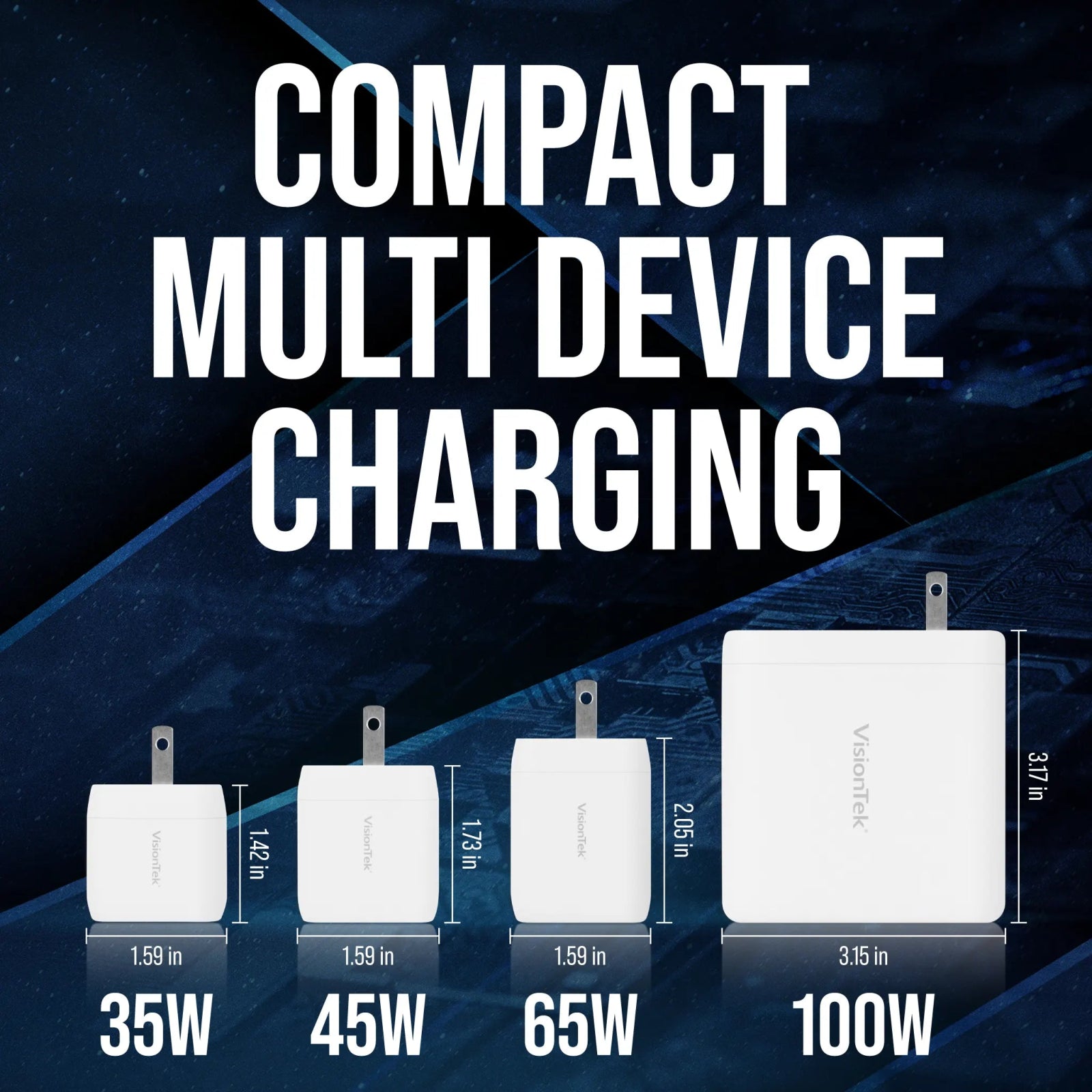 VisionTek.com - VisionTek 45W GaN USB - C Wall Charger | 2 - Port | Fast Charge PD 3.0 | Dual USB - C | 45W Power Delivery | Compatible with iPhone, iPad, MacBook, Galaxy, Pixel, and USB - C Devices