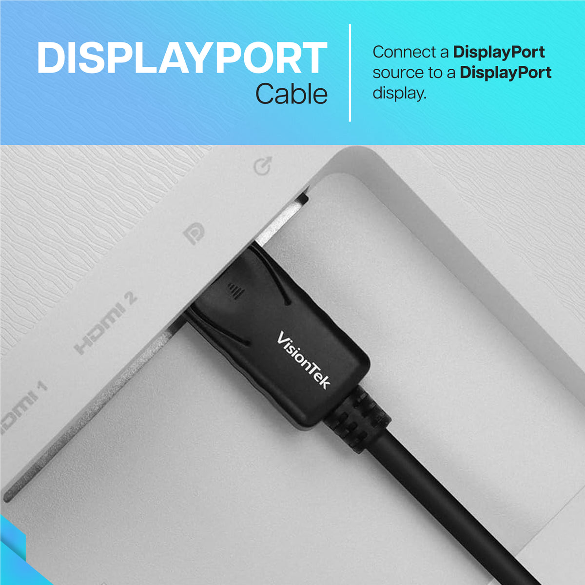 VisionTek DisplayPort 1.2 Cable (M/M) | 6 ft 6 Inch (2m) | 4K 60Hz High-Speed Connection | DisplayPort to DisplayPort | AMD Eyefinity Compatible