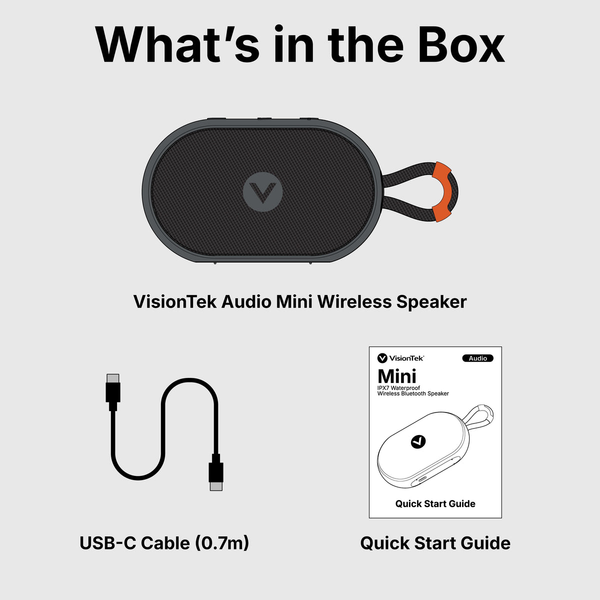 VisionTek Audio Mini Wireless Bluetooth Speaker | IPX7 Waterproof | 12 Hour Playtime | TWS Stereo | Built-in Mic | Bluetooth 5.3