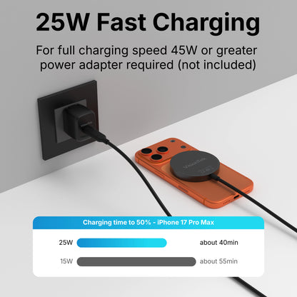VisionTek Charge - 25W Magnetic Wireless Charger | Qi 2.2 Certified | Works with iPhone and Airpods