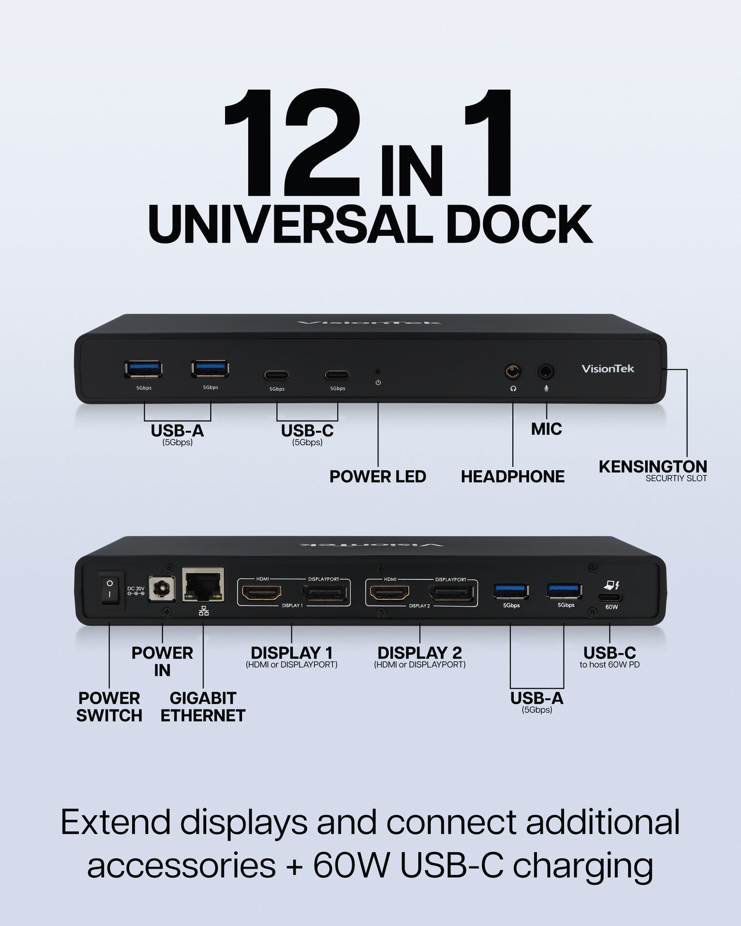 VT4500 Dual Display 4K USB 3.0 / USB-C Docking Station with Power Delivery