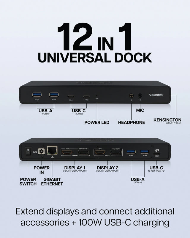 VT4510 Dual Display 4K USB 3.0 / USB-C Docking Station with 100W Power Delivery