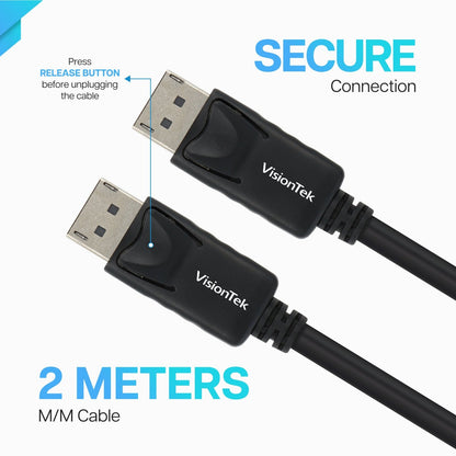 VisionTek.com-VisionTek DisplayPort 1.2 Cable (M/M) | 6 ft 6 Inch (2m) | 4K 60Hz High-Speed Connection | DisplayPort to DisplayPort | AMD Eyefinity Compatible
