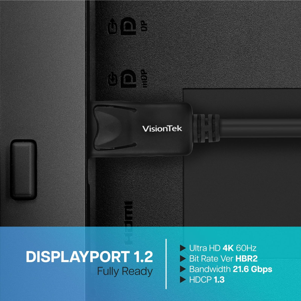 VisionTek.com-VisionTek DisplayPort 1.2 Cable (M/M) | 6 ft 6 Inch (2m) | 4K 60Hz High-Speed Connection | DisplayPort to DisplayPort | AMD Eyefinity Compatible