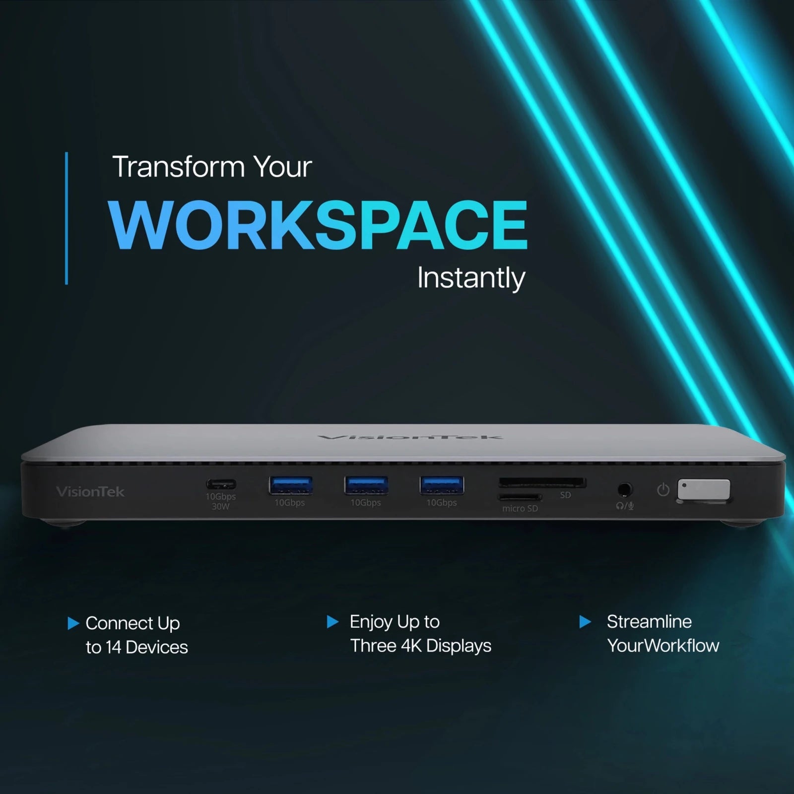 VisionTek.com - VisionTek VT2600 USB - C Docking Station | Triple Display | DP 1.4 | 11 - in - 1 Dock | 100W Power Delivery | 150W Power Adapter Included | Windows, Mac, ChromeOS Compatible