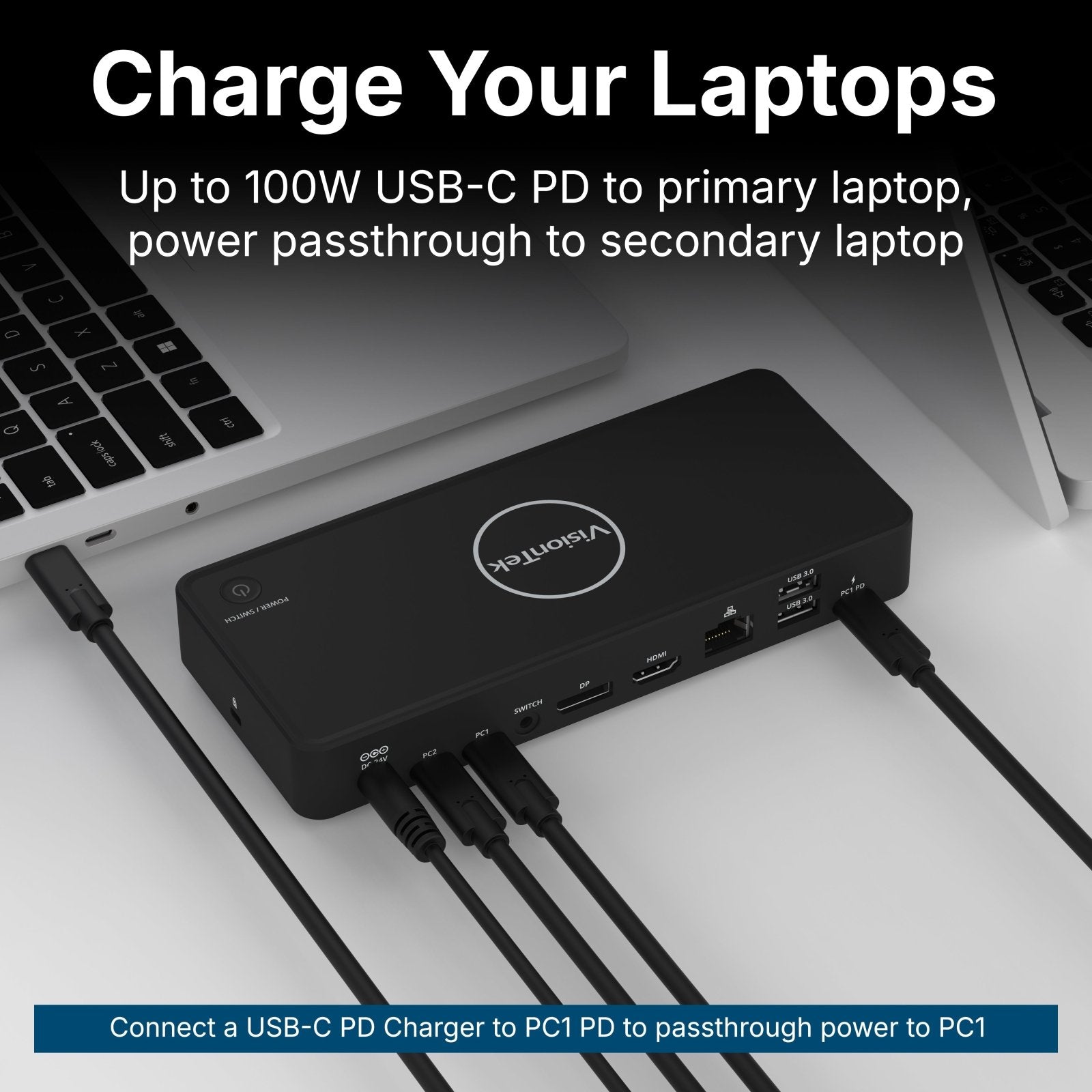 VisionTek.com - VisionTek VT2900 USB - C KVM Docking Station | Dual System Dock | DP Alt Mode | Dual Display | 100W Power Delivery | 130W Power Adapter Included | Best For Windows