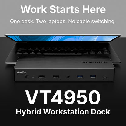 VisionTek.com - VisionTek VT4950 USB - C KVM Docking Station | Dual System Workstation Dock | Triple Display | DisplayLink + DP Alt Mode | 100W Power Delivery | Windows, Mac Compatible