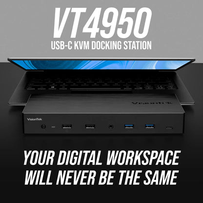 VisionTek.com - VisionTek VT4950 USB - C KVM Docking Station | Triple 4K Display | Dual Host Switch | DisplayLink + DP Alt Mode | 100W Power Delivery Per System | 230W Power Adapter Included | Windows, Mac, ChromeOS Compatible