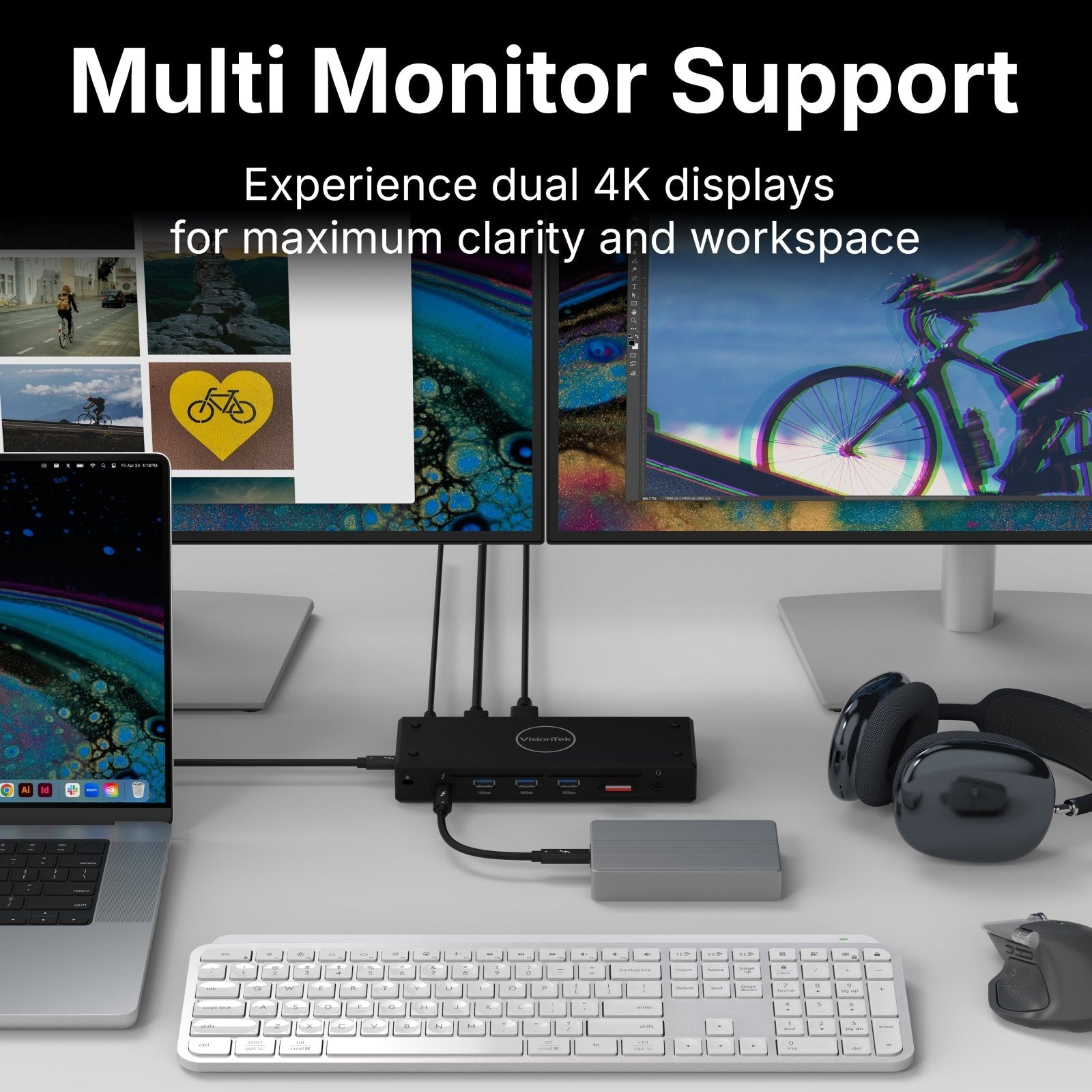 VisionTek.com - VisionTek VT5400 Dual 4K Docking Station | Thunderbolt 4 & USB - C | 80W Power Delivery | 8K Support | USB - A, SD, Ethernet | 120W Power Adapter Included | Windows, Mac Compatible