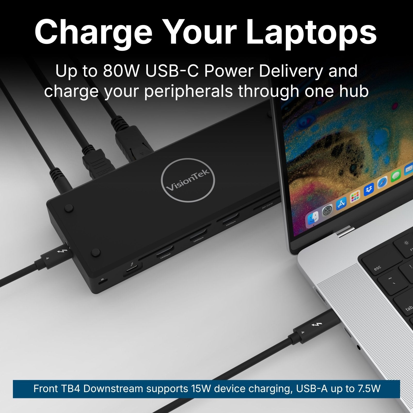 VisionTek.com - VisionTek VT5400 Dual 4K Docking Station | Thunderbolt 4 & USB - C | 80W Power Delivery | 8K Support | USB - A, SD, Ethernet | 120W Power Adapter Included | Windows, Mac Compatible