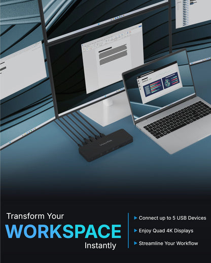 VisionTek.com - VisionTek VT8100DL Universal Quad 4K Docking Station | USB - C or USB - A | DisplayLink | 100W Power Delivery | Windows, Mac, ChromeOS Compatible