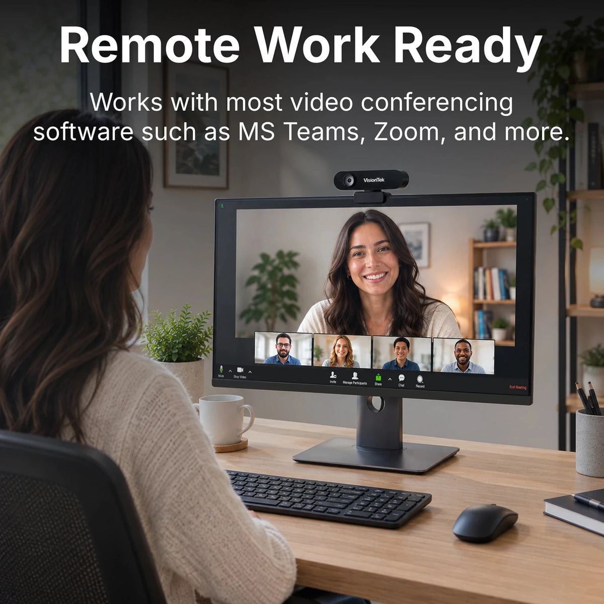 VisionTek.com-VTWC30 1080p Full HD Webcam | USB 2.0 | Built-in Dual Mic | Privacy Cover | Plug-and-Play | PC, Mac, Chromebook Compatible