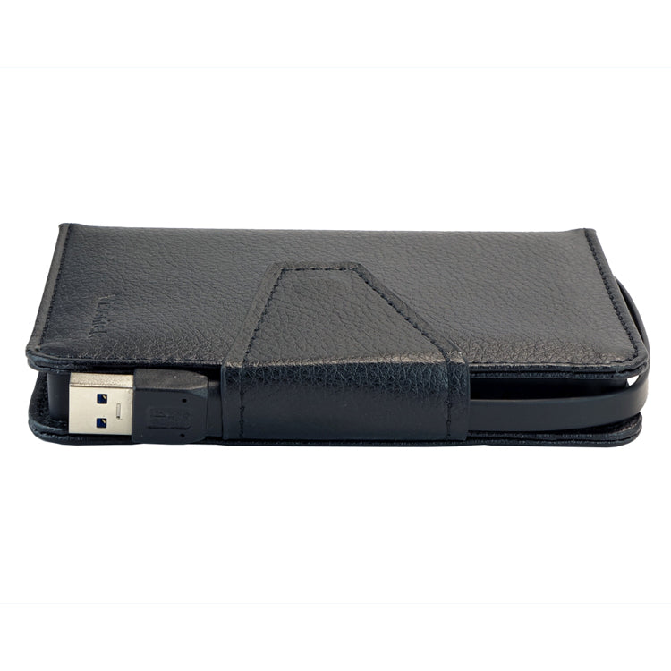 2.5" to USB 3.0 Bus Powered Portable Leather Drive Enclosure with built in USB Cable