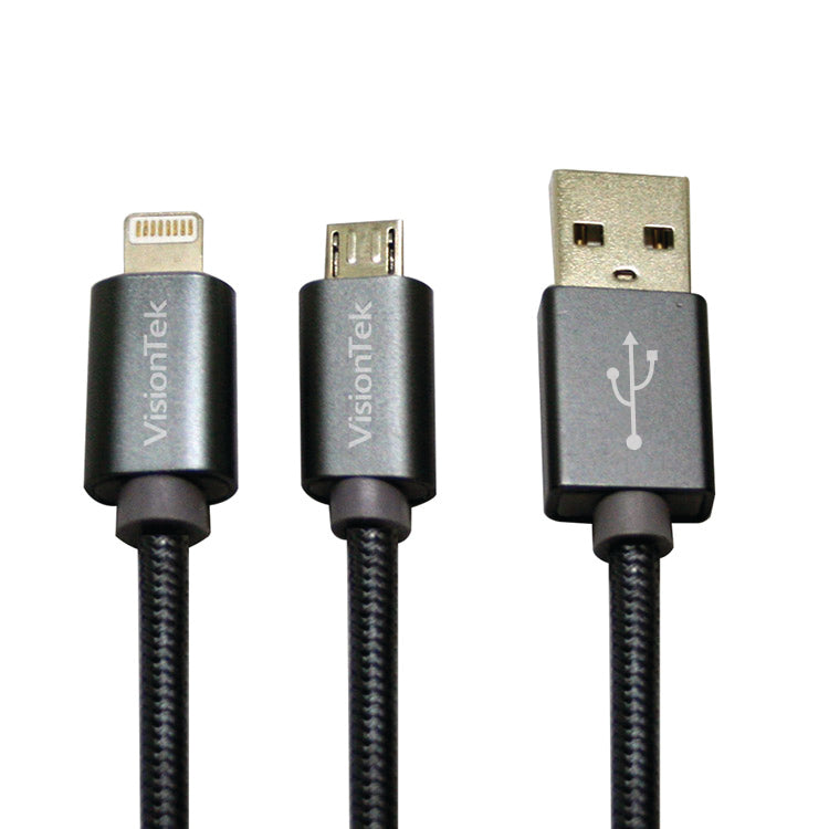 Micro USB and Lightning to USB 2 Meter Cable - Dark Grey