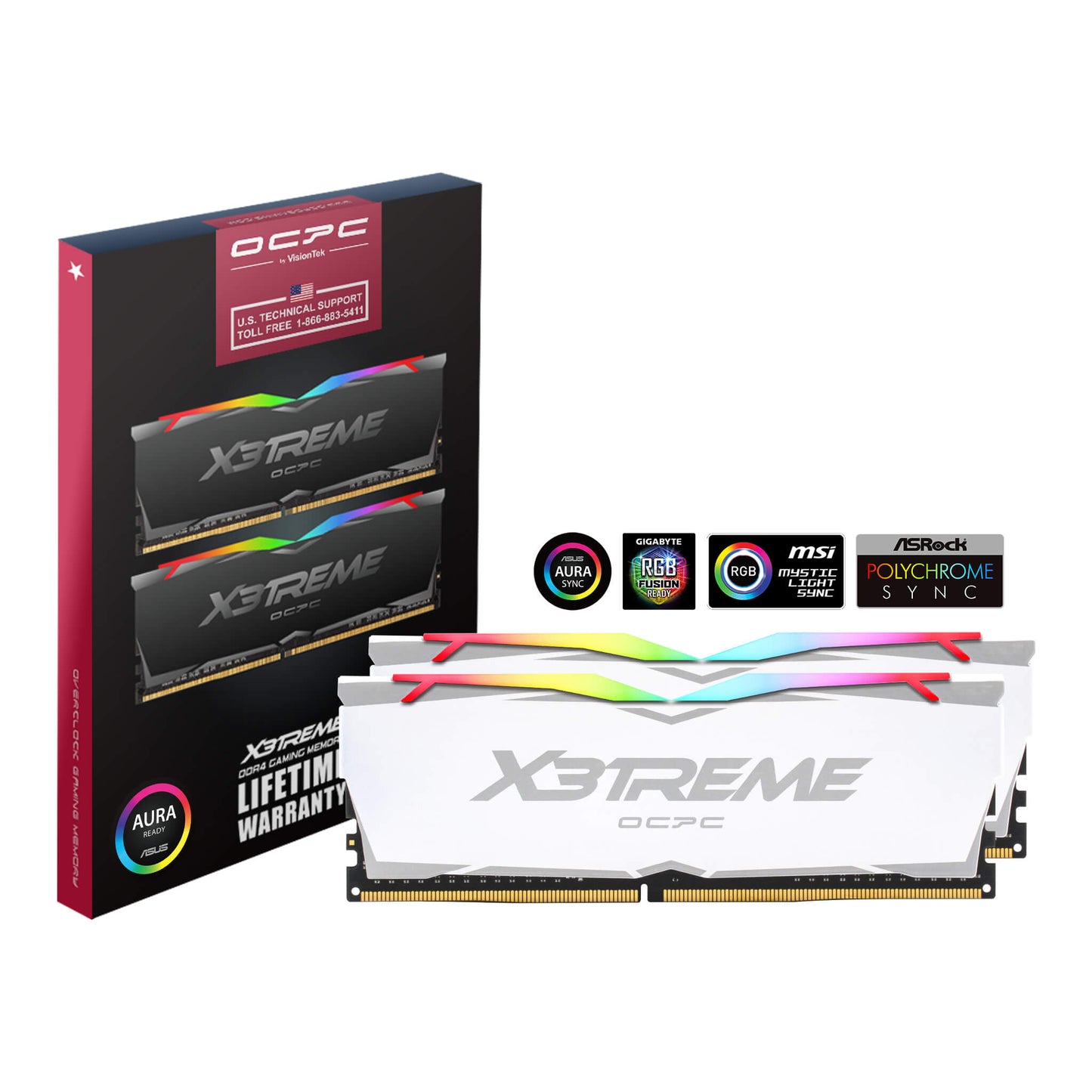 OCPC X3Treme Aura RGB DDR4 16GB (2x8GB) - 3000MHz - CL16 - White