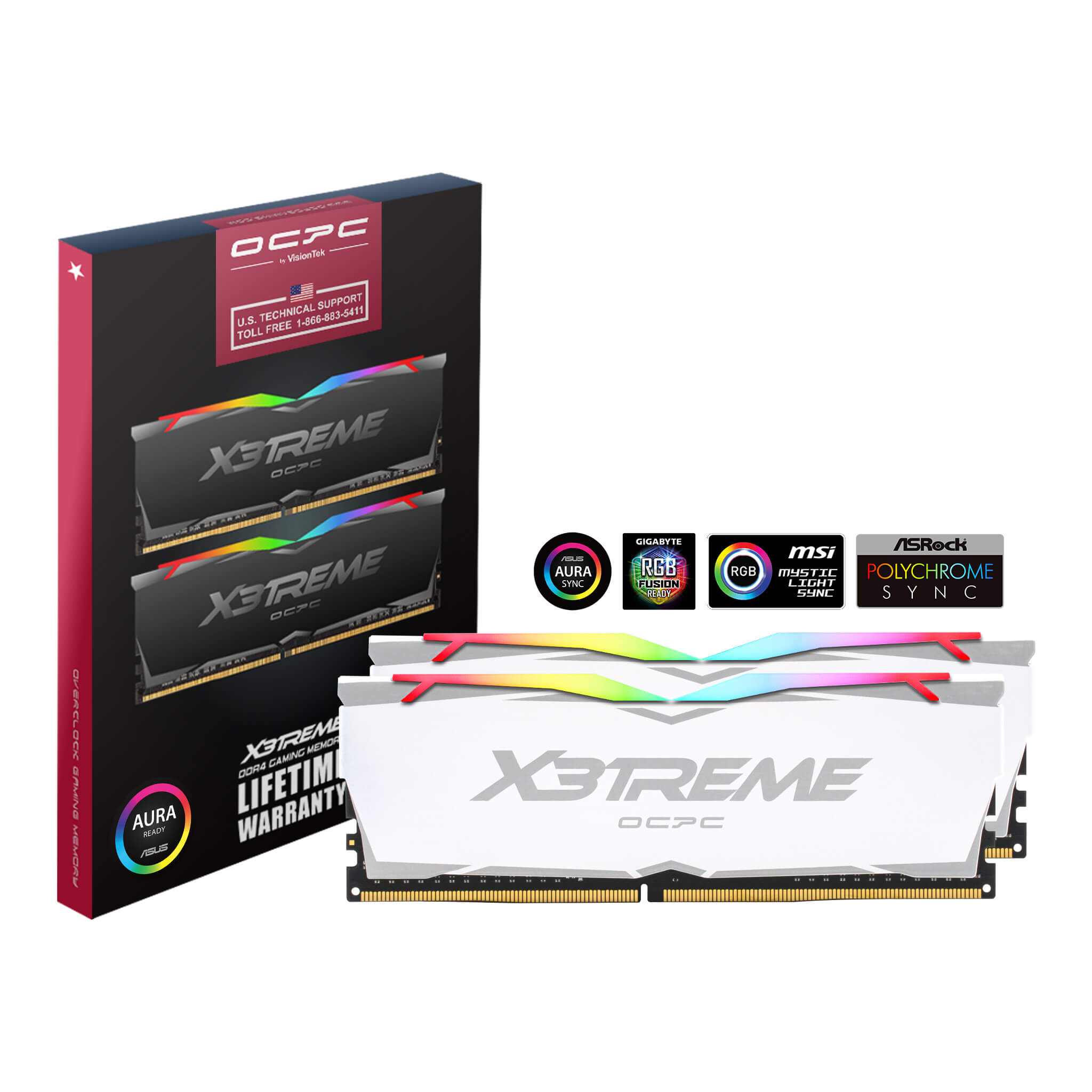 OCPC X3Treme Aura RGB DDR4 16GB Kit (2X8GB) - 3200MHz - CL16 - White