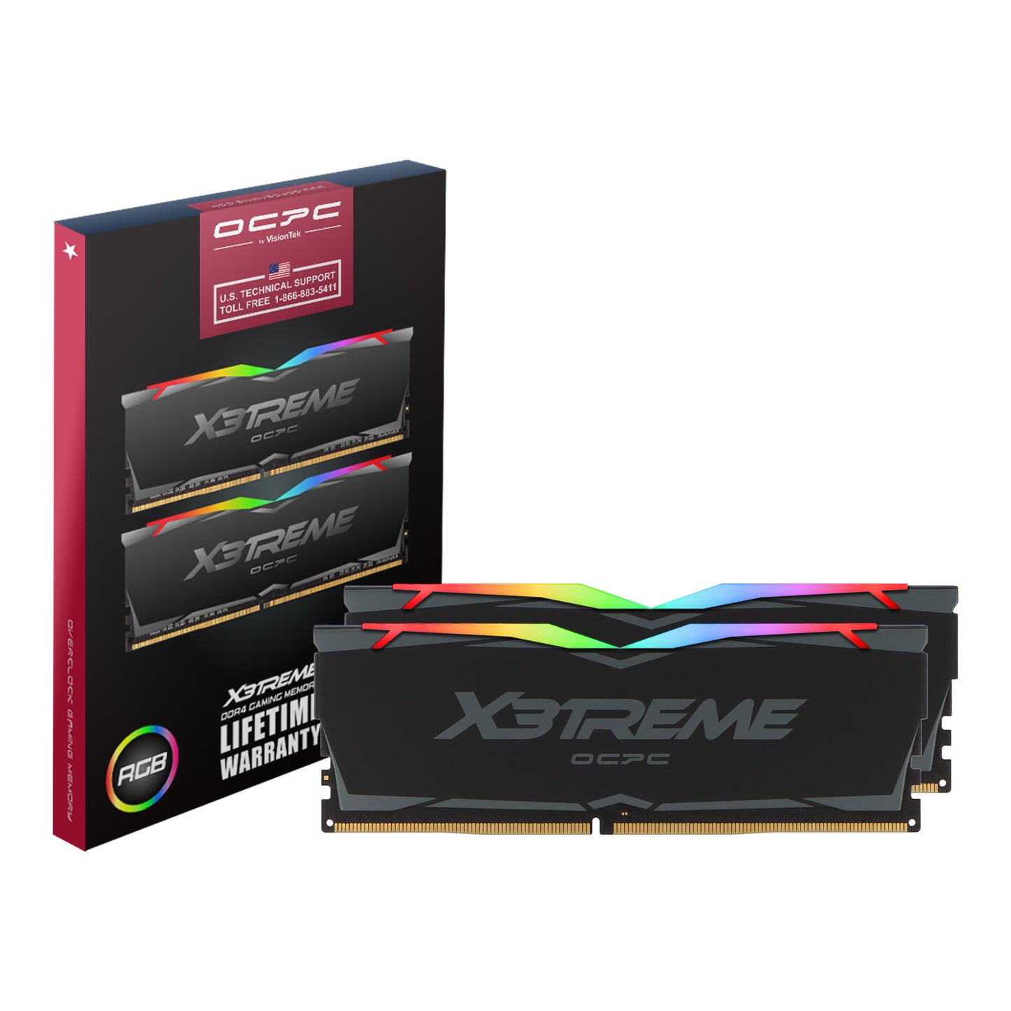 OCPC X3treme RGB DDR4 16GB Kit (2x8GB) - 2666MHz - CL19 - Black